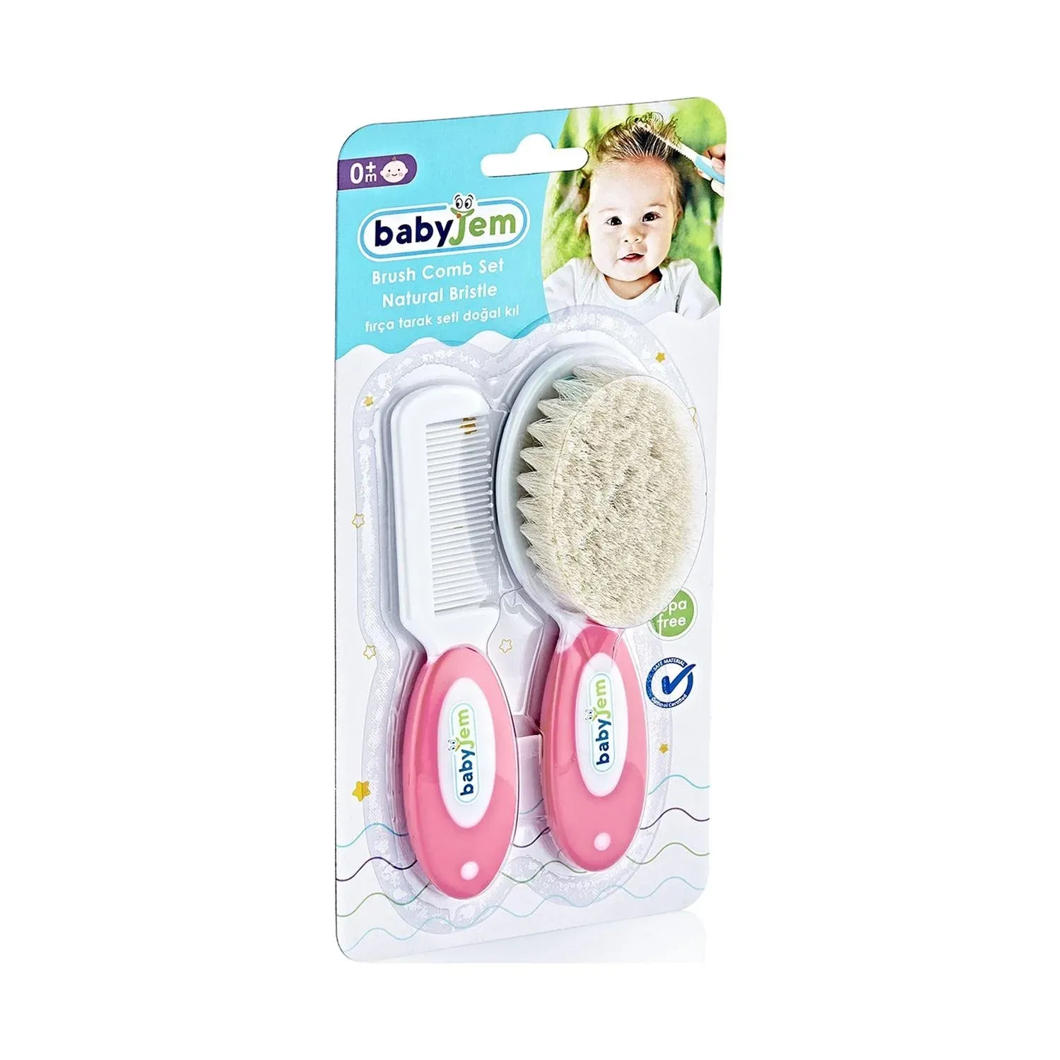 Babyjem 519 Pembe Fırça Tarak Seti Doğal Kıl