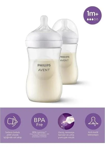 SCF903/02 Avent 260 ML 2'Lİ Doğal Tepkili Biberon