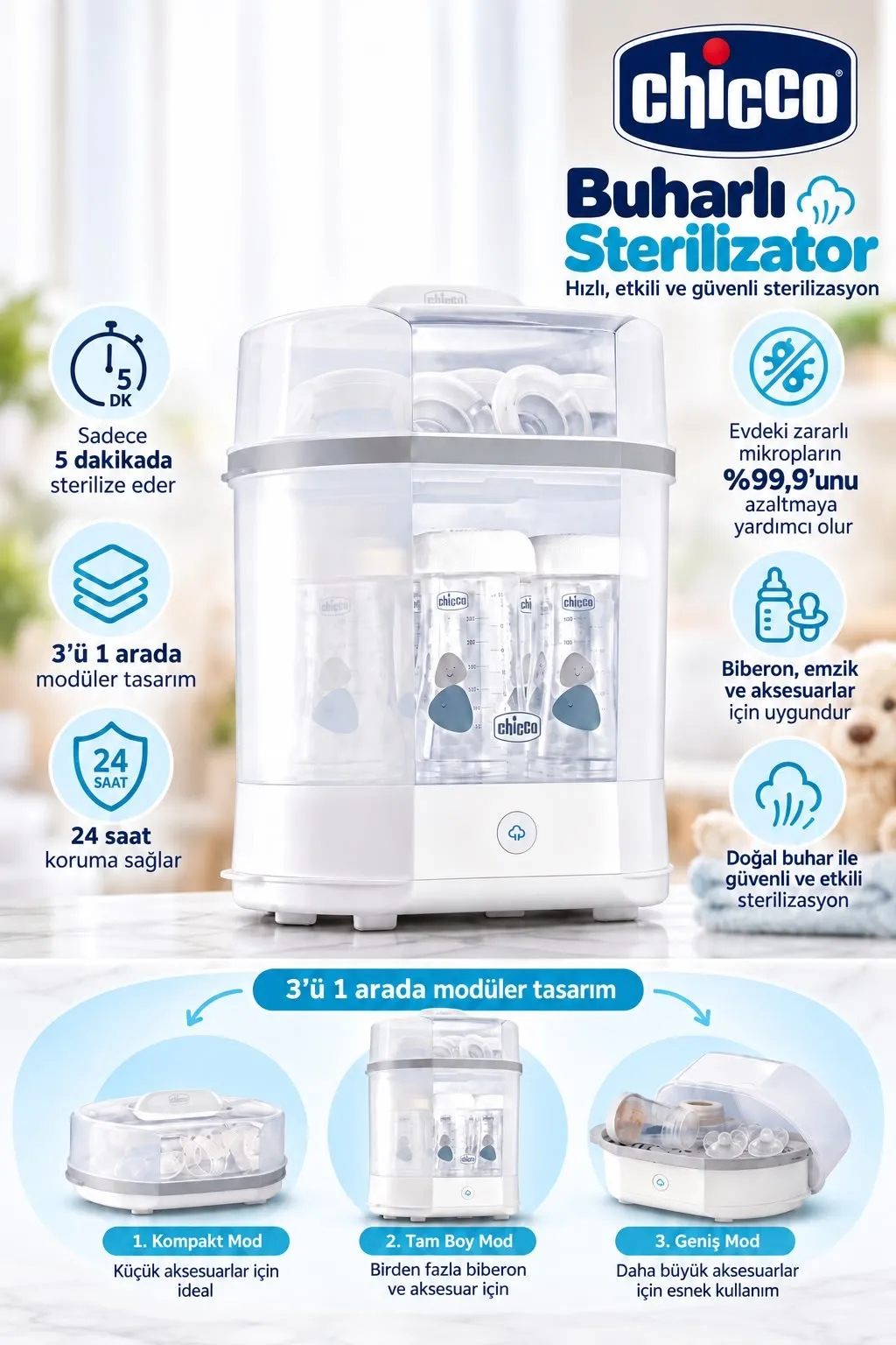 Chicco Buharlı Sterilizatör 3 İN1